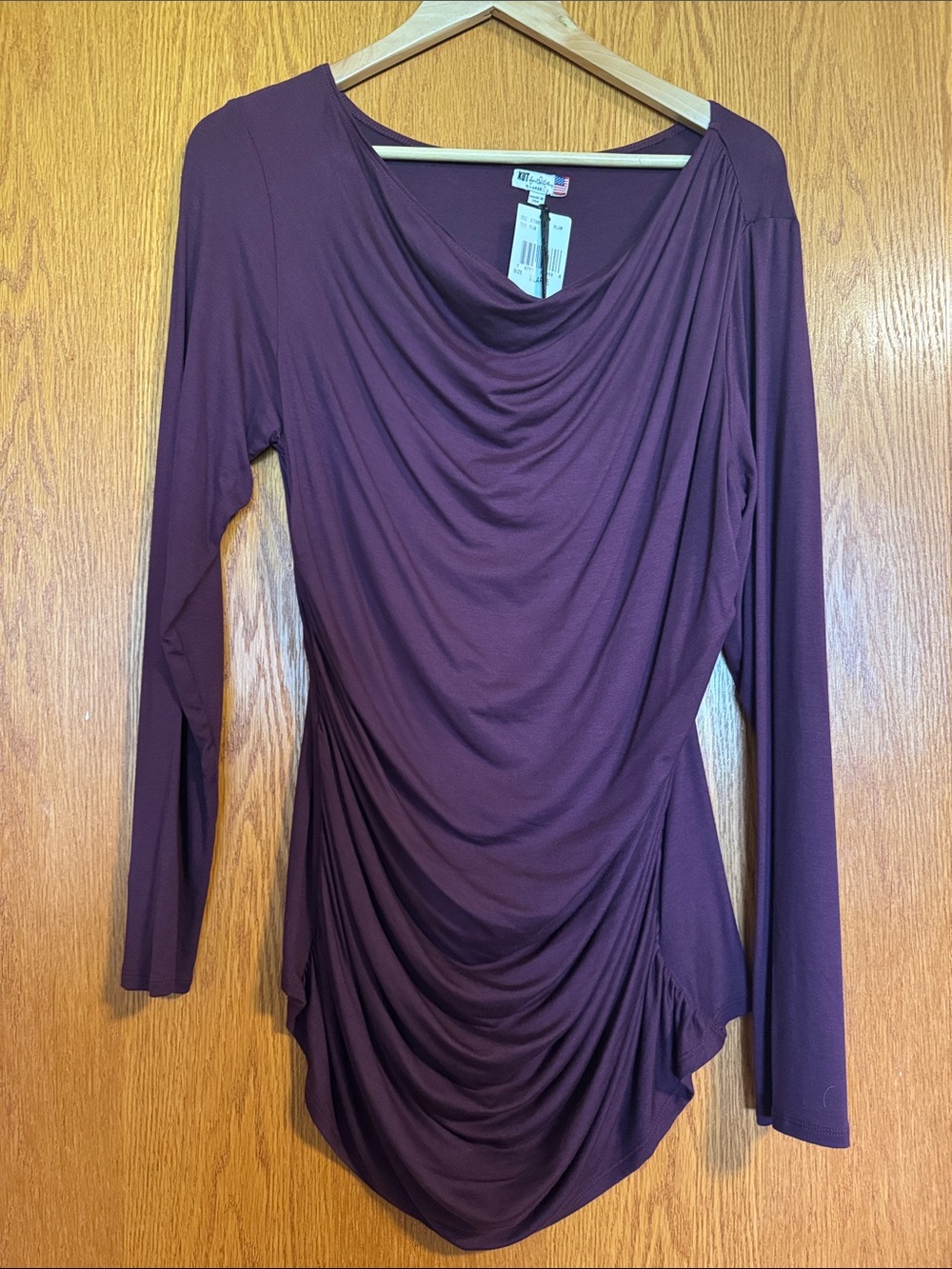 Kut from the Kloth Plum Long-Sleeve Draped Ruched Top